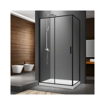 Cabina de dus cu usa culisanta Mediterraneo Petra Black 120 x 90 finisaj negru mat