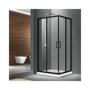 Cabina de dus patrata cu usi glisante Mediterraneo Hector Black 90x90 negru mat 190 cm