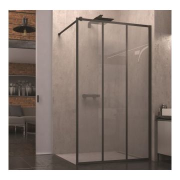 Cabina dus Walk-in SanSwiss Easy Loft Industrie, 100 x H200 cm, profil negru mat