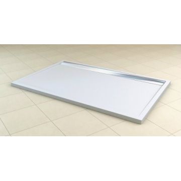 Cadita dus SanSwiss ILA WIA, 80 x 100 cm slim din marmura compozita alb, crom