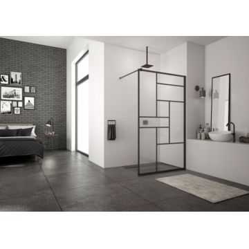 PROMO cabina dus Walk-in SanSwiss Easy Loft 73 Industries 100 x H200 cm profil negru mat ieftina