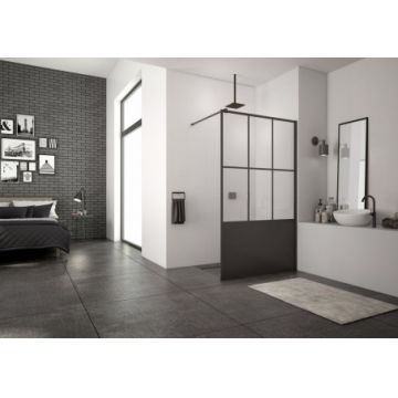 PROMO cabina dus Walk-in SanSwiss Easy Loft 76 Industries 100 x H200 cm profil negru mat