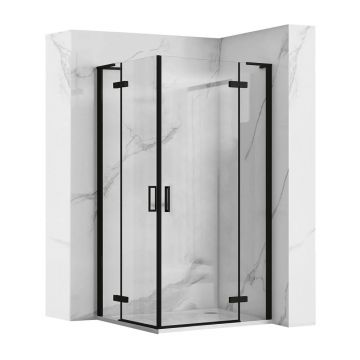 Cabina de dus dreptunghiulara Rea Hugo cu 2 usi batante 80x90 cm negru