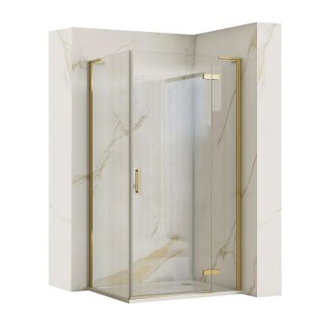 Cabina de dus dreptunghiulara Rea Hugo cu usa batanta 100x80 cm auriu periat