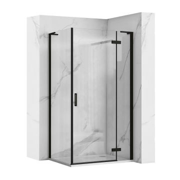 Cabina de dus dreptunghiulara Rea Hugo cu usa batanta 90x80 cm negru