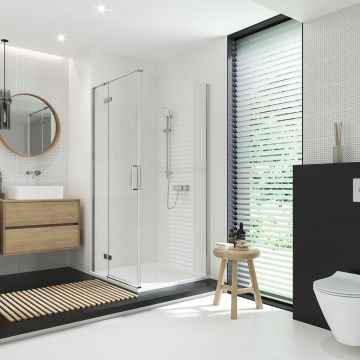 Cabina de dus patrata Cersanit Jota cu usa batanta stanga 90x90 crom