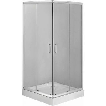 Cabina de dus patrata Deante Funkia cu usi culisante 80x80cm finisaj crom si sticla transparenta