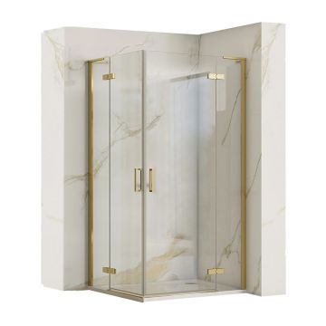 Cabina de dus patrata Rea Hugo cu 2 usi batante 80x80 cm auriu periat