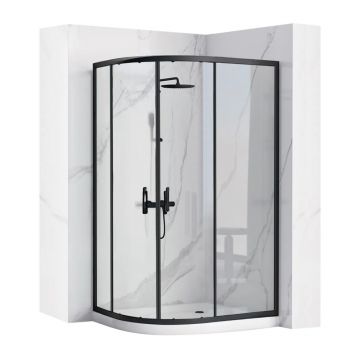 Cabina dus cu cadita semirotunda Rea Look cu doua usi culisante 80x100 negru mat dreapta