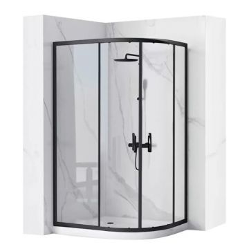 Cabina dus cu cadita semirotunda Rea Look cu doua usi culisante 80x100 negru mat stanga