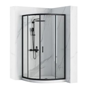 Cabina dus cu cadita semirotunda Rea Look cu doua usi culisante 80x80 negru mat