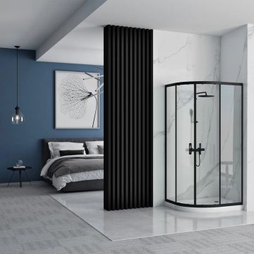 Cabina dus cu cadita semirotunda Rea Look cu doua usi culisante 90x90 negru mat