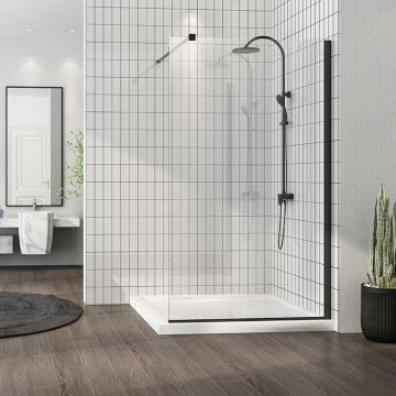 Paravan de dus tip Walk-in Mediterraneo Foxy Black 80x200 cm profil negru mat