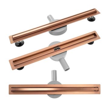 Set rigola pentru dus plus capac Rea Neo Pure Slim finisaj cupru periat 60 cm