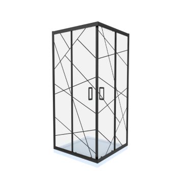 Cabina de dus Celesta Titan patrata 900 x 900 x 1900 mm sticla cu model geometric 105 6 mm profil negru