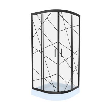 Cabina de dus simpla Celesta Titan  semirotunda  sticla cu model geometric 105 6 mm  80 x 80 x 190 cm  profil negru