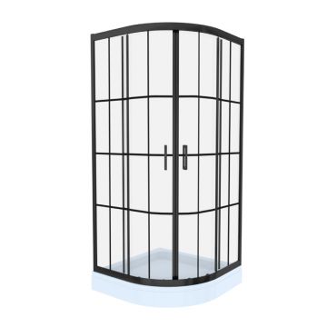 Cabina de dus simpla Celesta Titan  semirotunda  sticla cu model Windows 101 6 mm  80 x 80 x 190 cm  profil negru