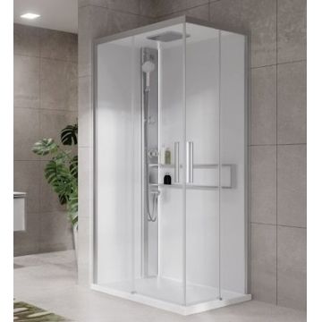 Cabina de dus dreptunghiulara cu hidromasaj Novellini Glax 2 2.0 A Hydro 100x70cm cadita joasa 4.5cm orientare stanga finisaj Silver