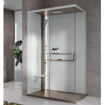 Cabina de dus dreptunghiulara cu hidromasaj si sauna Novellini Glax 2 2.0 2P Hammam 120x90cm cadita joasa 4.5cm orientare stanga finisaj Corda