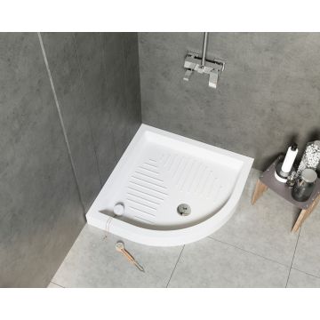 Cădiță de duș din ceramică Topazio, SaviniDue, semicirculară, alb - 80x80 cm