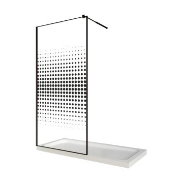 Perete dus / Paravan walk in sticla cu model Dots 106 6 mm profil negru mat tija extensibila 1000 x 2000 mm