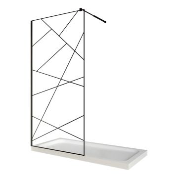 Perete dus / Paravan walk in sticla cu model geometric 105 6 mm profil negru mat tija extensibila 1200 x 2000 mm