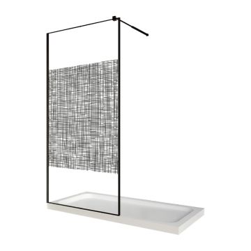 Perete dus / Paravan walk in sticla cu model Lines 104 6 mm profil negru mat tija extensibila 800 x 2000 mm