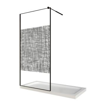 Perete dus / Paravan walk in sticla cu model Lines 104 6 mm profil negru mat tija extensibila 900 x 2000 mm