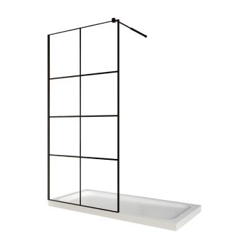 Perete dus / Paravan walk in sticla cu model Windows 101 6 mm profil negru mat tija extensibila 1000 x 2000 mm