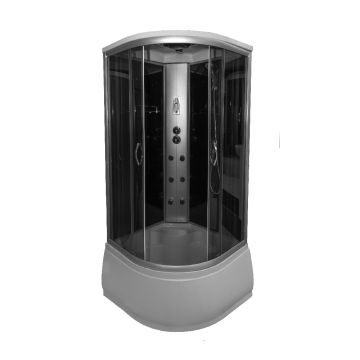 Cabina de dus cu hidromasaj semirotunda Caraibe  sticla 4 mm  90x90x215 cm  profil argintiu  cadita inalta si sifon incluse