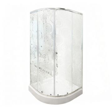 Cabina de dus simpla semirotunda Malaga  sticla serigrafiata 4 mm model geometric  90x90x195 cm  profil cromat  cadita joasa si sifon incluse