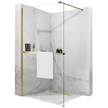 Paravan de duș Rea Aero Evo, tip walk-in, cu suport de prosop, auriu - 120 cm