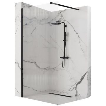 Paravan de duș Rea Aero Intimo, tip walk-in, negru mat - 90 cm