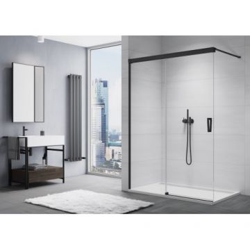 Paravan dus Sanswiss Walk-In Cadura cu usa culisanta - Culoare Negru