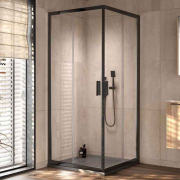 Cabină de duș Kolpasan, Venus Q, sticlă chinchilla, 90 x 90, negru mat
