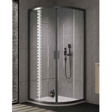 Cabină de duș semirotundă Kolpasan Venus R, 80x80 cm, sticlă securizată, profil negru mat