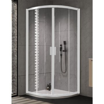 Cabină de duș semirotundă Kolpasan Venus R, 90x90 cm, sticlă transparentă, profil alb mat