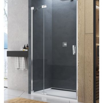 Usa de dus batanta cu parte fixa Ronal (SanSwiss) Cadura CA13G 140cm  orientare stanga  sticla AquaPerle 6mm  profil alb mat