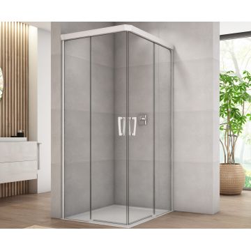 Usa de dus culisanta cu parte fixa Ronal (SanSwiss) Cadura CAE2G 90cm  orientare stanga  sticla AquaPerle 6mm  profil alb mat