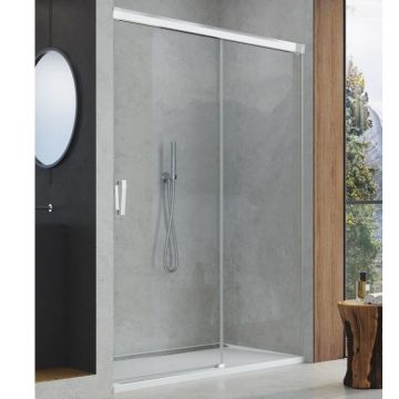 Usa de dus culisanta Ronal (SanSwiss) Cadura CAS2D 140cm  orientare dreapta  sticla AquaPerle 6mm  profil argintiu