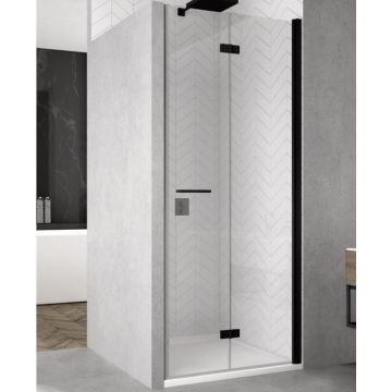 Usa de dus pliabila Ronal (SanSwiss) Solino SOLF1D 90cm  orientare dreapta  sticla AquaPerle 6mm  profil negru