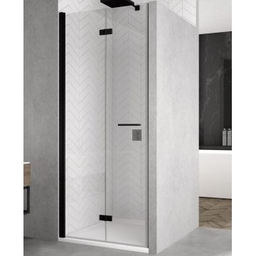 Usa de dus pliabila Ronal (SanSwiss) Solino SOLF1G 90cm  orientare stanga  sticla AquaPerle 6mm  profil negru