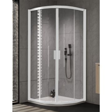 Cabină de duș semirotundă Kolpasan Venus R, 80x80 cm, sticlă transparentă, profil alb mat