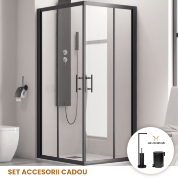 Cabina de dus 80X100 cm Karag Flora 100 Negru Mat + Set accesorii cadou