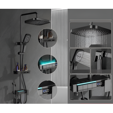 Coloana De Dus, Afisaj Temperatura Digital, Lumini LED, Fara Conectare La Curent Electric,Gri - Default Title