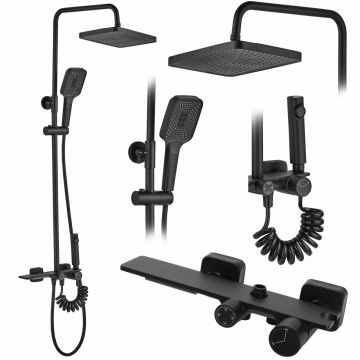 Coloana de dus cu termostat Rea Helix negru mat plus dus igienic Coloana de dus cu termostat Rea Helix negru mat plus dus igienic