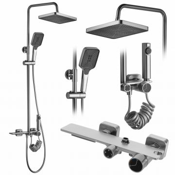 Coloana de dus cu termostat Rea Helix nichel periat plus dus igienic Coloana de dus cu termostat Rea Helix nichel periat plus dus igienic