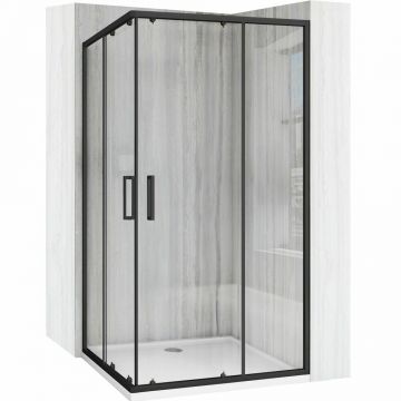 Cabina de dus dreptunghiulara cu usi glisante negru Rea City 80x100 cm si cadita alba