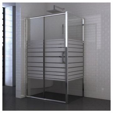Cabina de dus dreptunghiulara Inter Ceramic cu usa glisanta 100x80 cm crom lucios-alb sticla transparenta cu linii