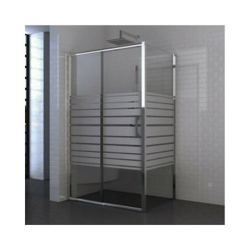 Cabina de dus dreptunghiulara Inter Ceramic cu usa glisanta 140x80 cm crom lucios-alb - transparent cu linii